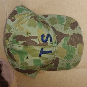 Taylor Stitch Camouflage Embroidered Leather Strapback Hat Cap OS